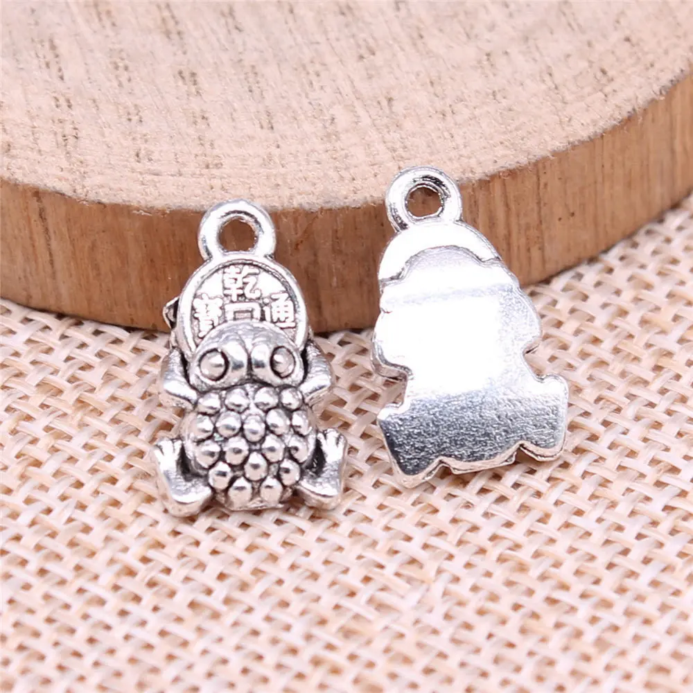 10pcs/lot 17x11mm Frog Coin Charms For Jewelry Making Antique Silver Color 0.67x0.43inch