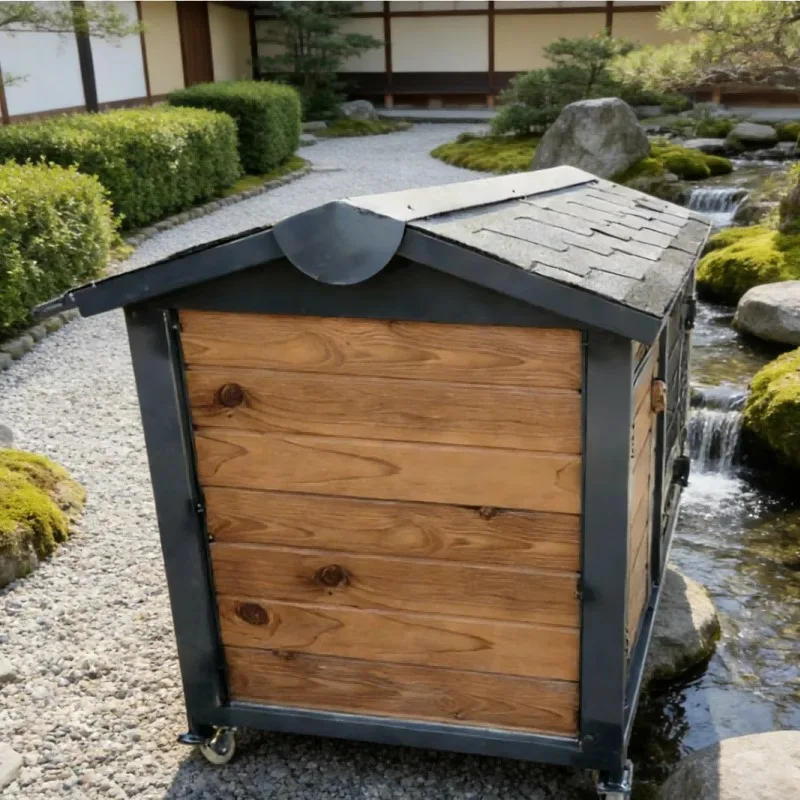 Modern Waterproof Collapsible Stainless Steel Wood Pet House Cage Rectangle Design for All Seasons for Small to Giant Breeds