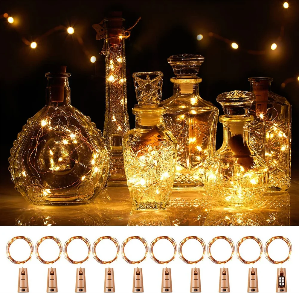 20 LED 10 Packs Wine Bottle Lights Copper Wire Fairy String Light Warm White Bottle Stopper Atmosphere Lamp for Xmas Holiday