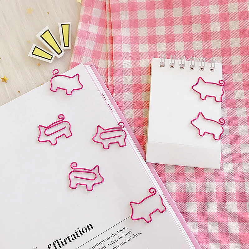 2Pcs Creative Cartoon Pig Paper Clip Cute Multiple Shaped Animal Food Metal Clip Bookmark Stationery School Office Supply