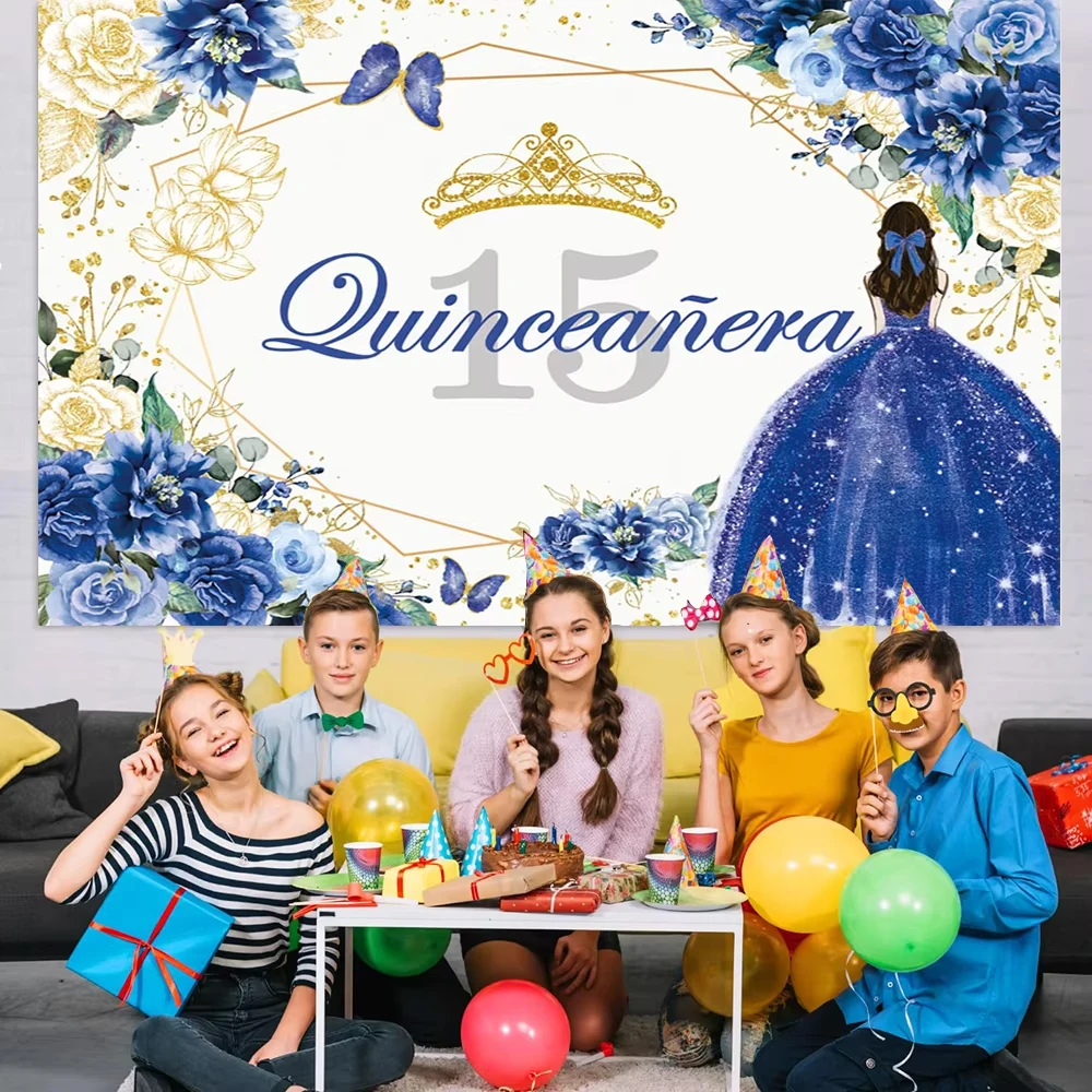 Quinceanera Sweet 15th Princess Theme Girl Glitter Crown Flower Dress Kid 15th Birthday Party Decor Can be customized Background