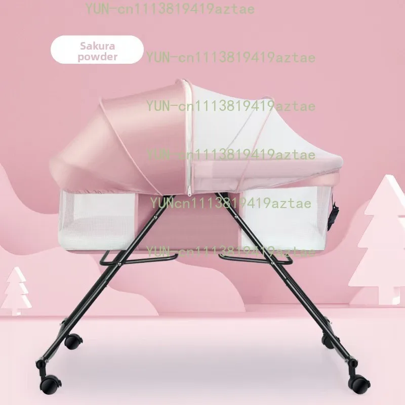 New Baby Rocking Chair Cradle Foldable Four-wheel Baby Rocking Chair Portable Bedside Cradle Bed Foldable