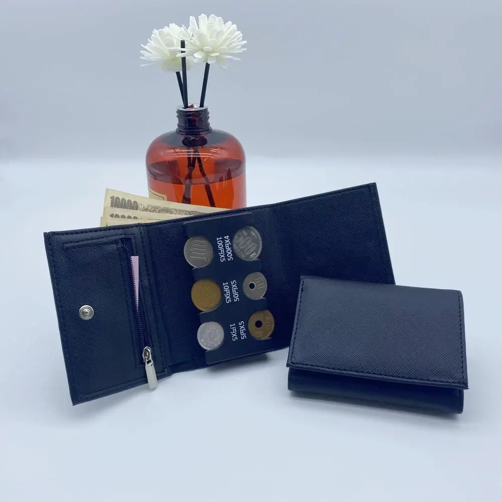Portable Tri-fold Coin Purse with Buckle Zipper Bag Men's Small Wallet Multi-functional Anti Loss Travel Card Case Student