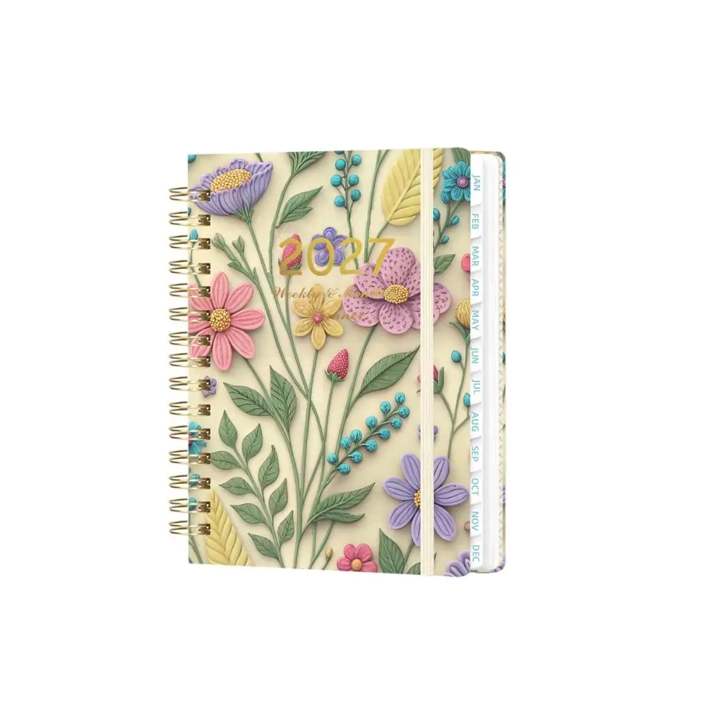 Portable Floral Pattern 2027 Schedule Book A5 To Do List Agenda Book Textured PU Planner Reminder Calendar Book Gift Giving