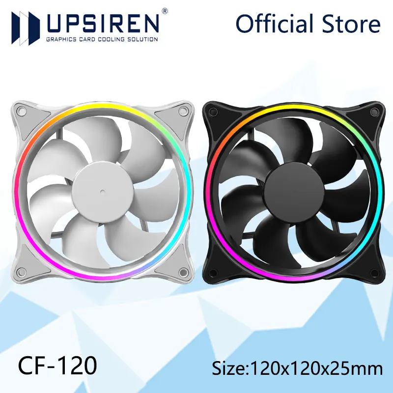 UPSIREN CF-120 케이스 선풍기, 고성능 음소거 냉각 선풍기, 헤일로 조명 효과, 12cm, 5V, 3 핀 ARGB 및 4 핀 PWM