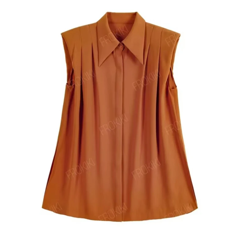 Korean Sleeveless Solid Thin Shirt Tops Women Clothing Summer New Polo Neck Loose Simplicity Temperament Blouse Elegant Fashion
