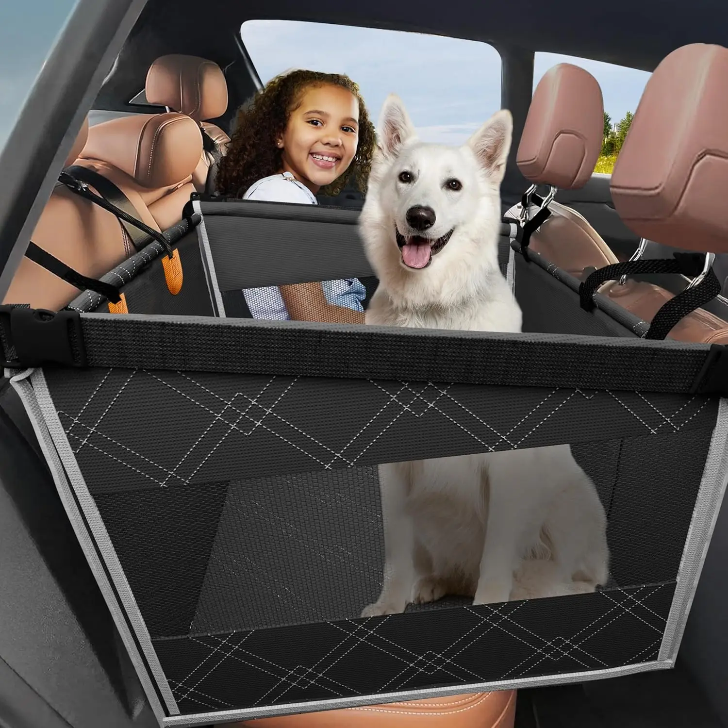 

Back Seat Extender For Medium Dogs Upgraded Hard Bottom Car Seat Cover For Dogs With Mesh Window Storage Pocket