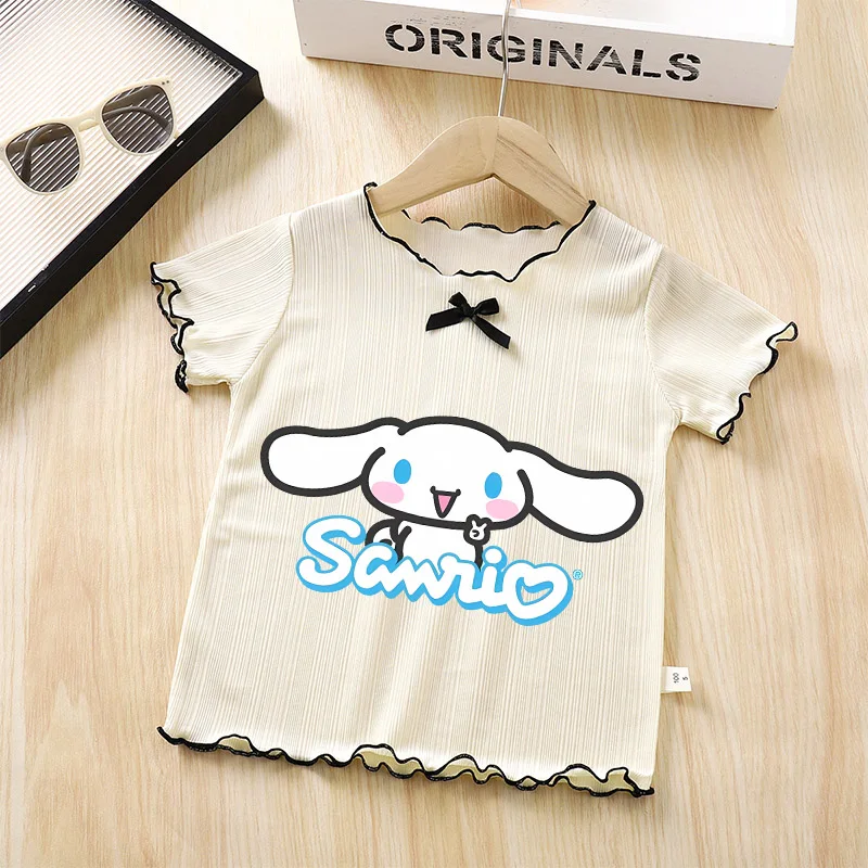 

Cinnamon Kawaii T-shirt Children Clothing Sanrio Cartoon Anime Figures Ice Silk Short Sleeve Girl Home Clothes Top Kidtee Gift