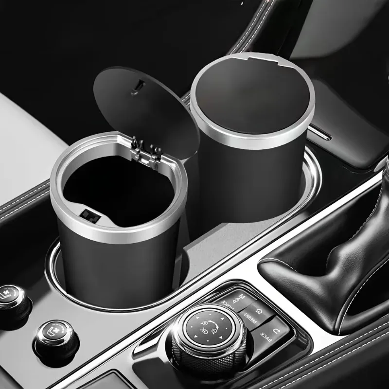 Compact Leakproof Mini Car Trash Can with Easy-Press Pop-Up Lid Durable Odor-Blocking Waterproof ABS Bin for Cup Holders Storage