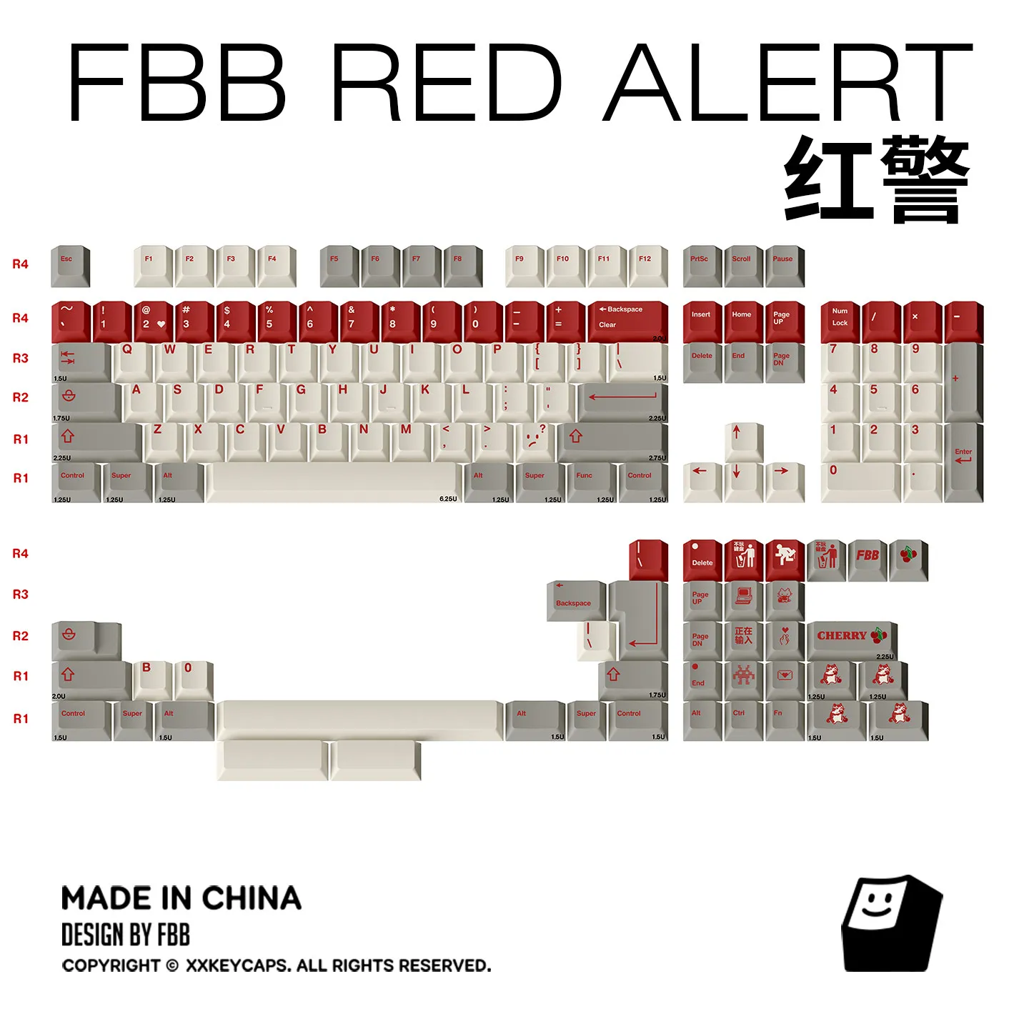 FBB Keycaps Retro Red Alert For Cherry Profile Mechanical Keyboard 60% 75% 84% 96% 100% Kit PC Computer Accessories 1.7mm Thick