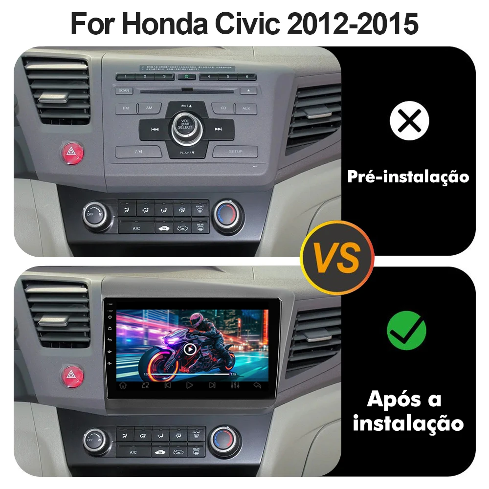 Android 13 Car Radio For Honda Civic 9 2012-2015 Carplay android Auto Multimedia 2 Din Head Unit Stereo 9 inch IPS screen wifi