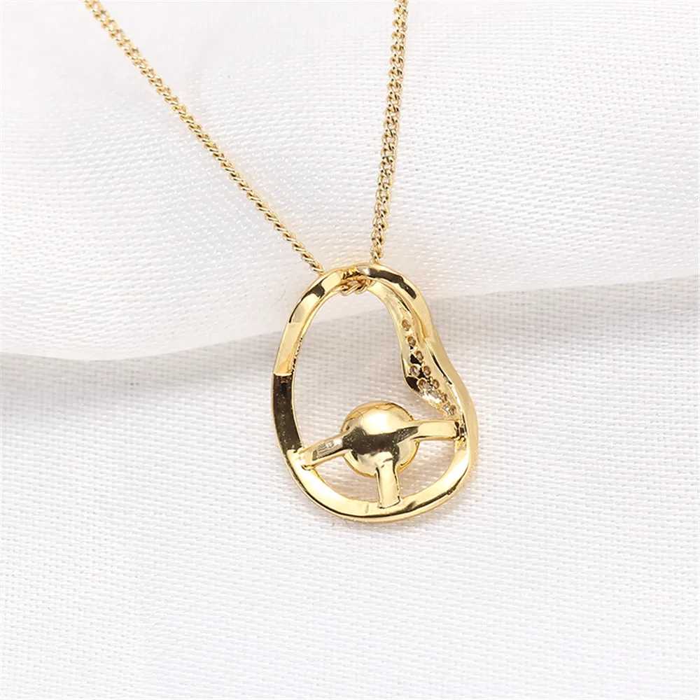 Domestic 14k Gold Plated Color Lucky Bean Zircon Pearl Pendant Necklace DIY Accessories with Fashionable Temperament for Women