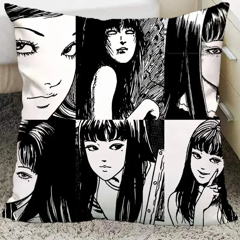 Hello Kitty Junji Ito Tomie Anime Peripheral Pillow Kawaii Cartoon Home Decor Bedside Sofa Dormitory Soft Cushion Cute Toy Gifts