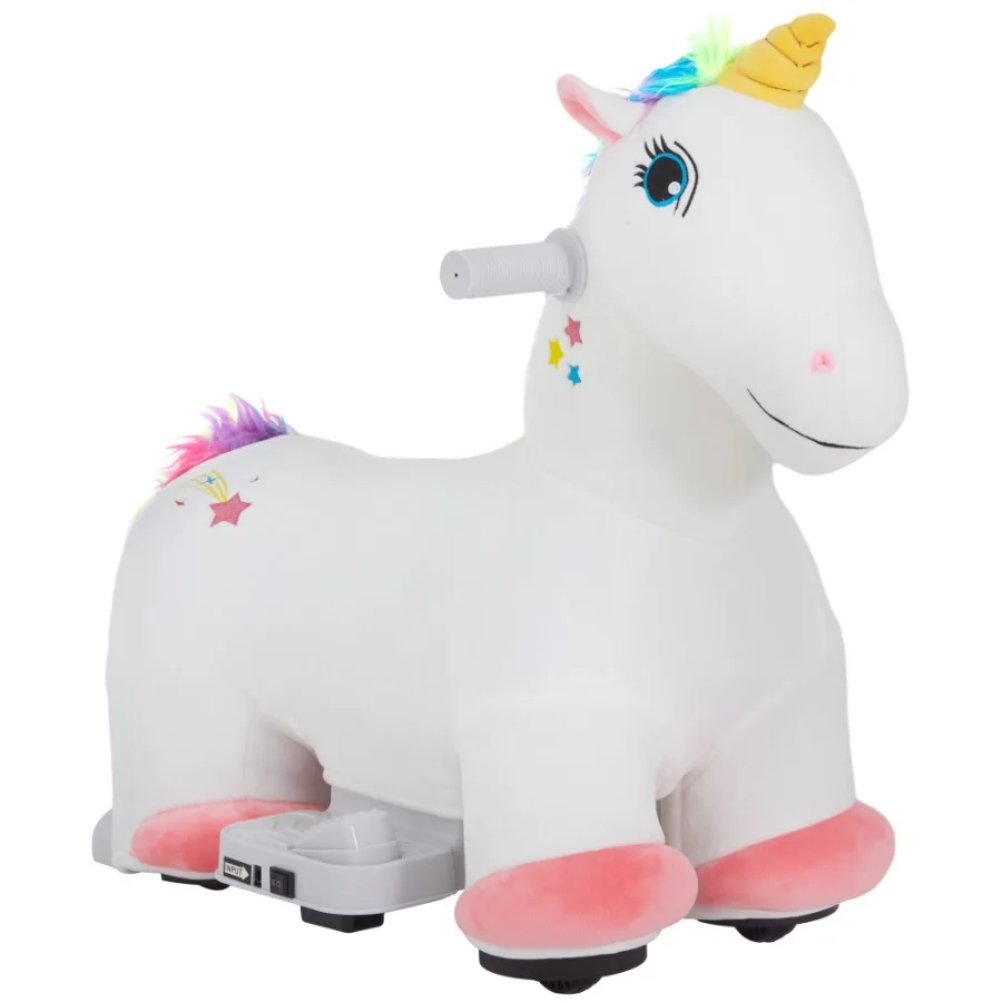 Qaba 6V Ride on Unicorn Battery Powered Electric Ride on Animal Toy with Music Forward PU Wheels Foot Pedal for Girls Boys Aged