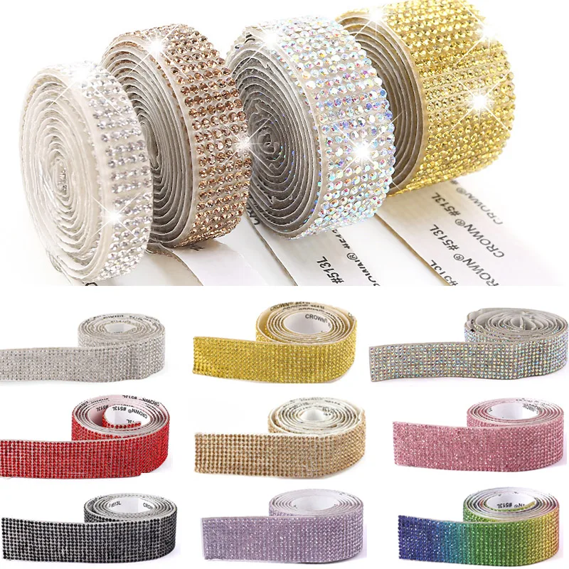 Self Adhesive Crystal Rhinestone Sticker Diamond Ribbon DIY Sticker Rhinestones Arts Crafts Car Phone Decoration Dropshipping