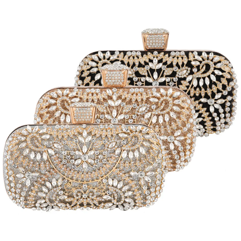 Women's Fashion Evening Bag Hasp Dinner Bag Metal Chain Party Bag Rhinestone Clutch Bag Purse