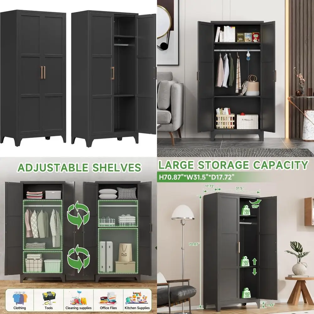 Gabinete de almacenamiento de metal con 2 puertas, estantes ajustables, armario con taquilla de acero para la organización del hogar y lavadero