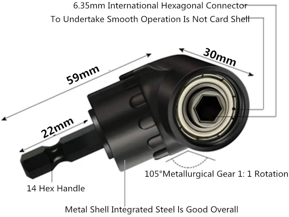 3 1/4 3/8 1/2 "Tác Động Cao Cấp Driver Ổ Cắm Adapter Mở Rộng Bộ Mũi Khoan 105 Độ Góc Tua Vít mũi Khoan Hex Bit