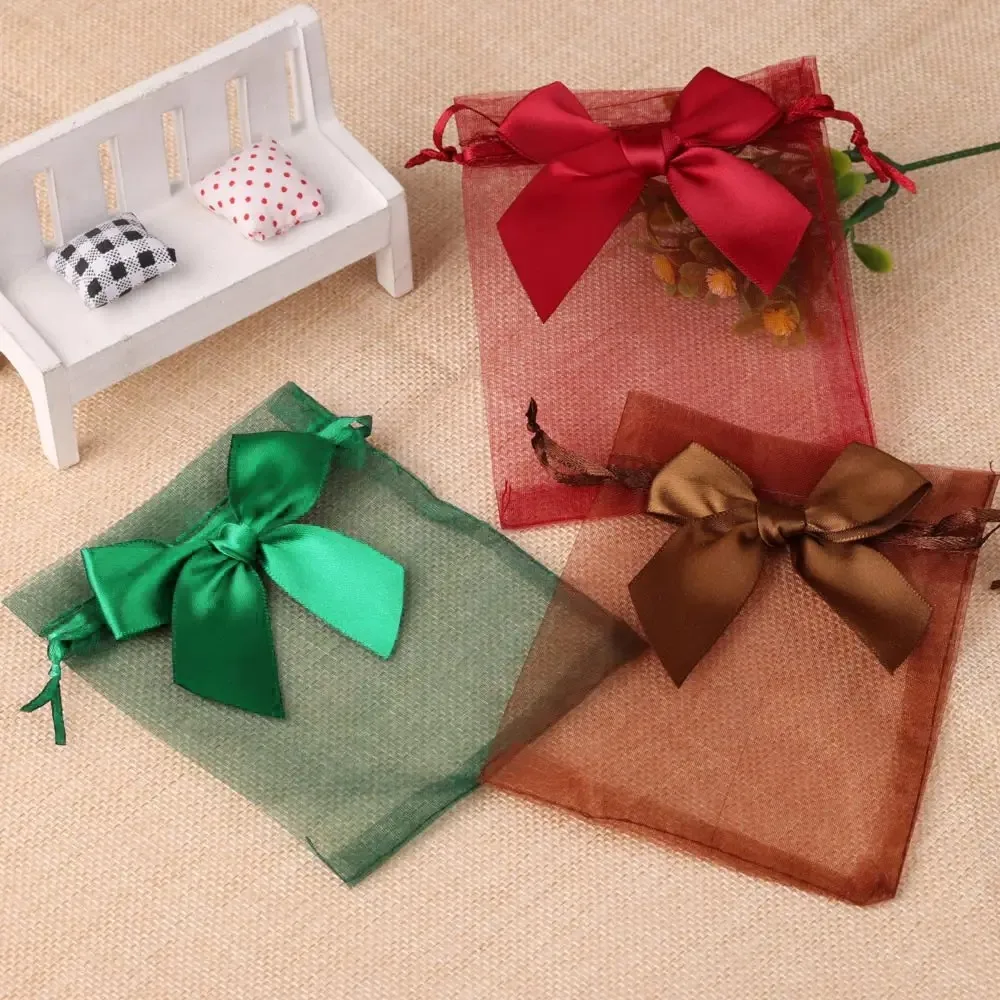 10/20/50pcs/lot New Organza Gift Bag Bowknot Christmas Party Wedding Candy Bags Exquisite Jewelry Packing Drawstring Pouch view 2