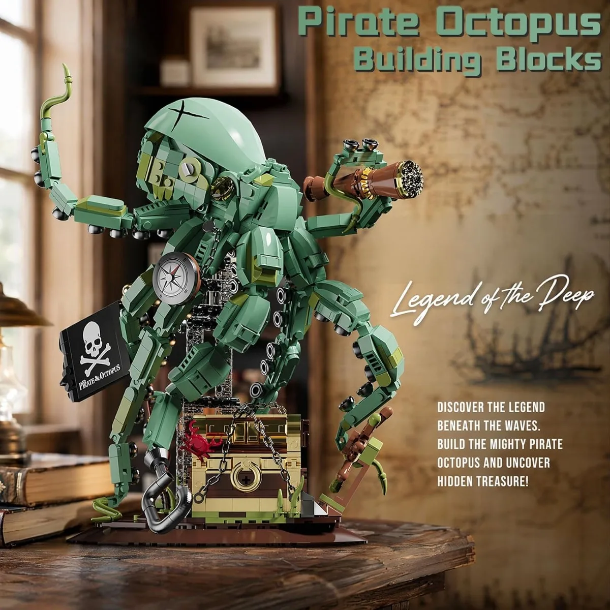 Creative DIY Pirate Kraken Octopus Model 1128PCS, Deep Sea Captain Legendary Monster Assembly Figurine Set, Collection Display view 5