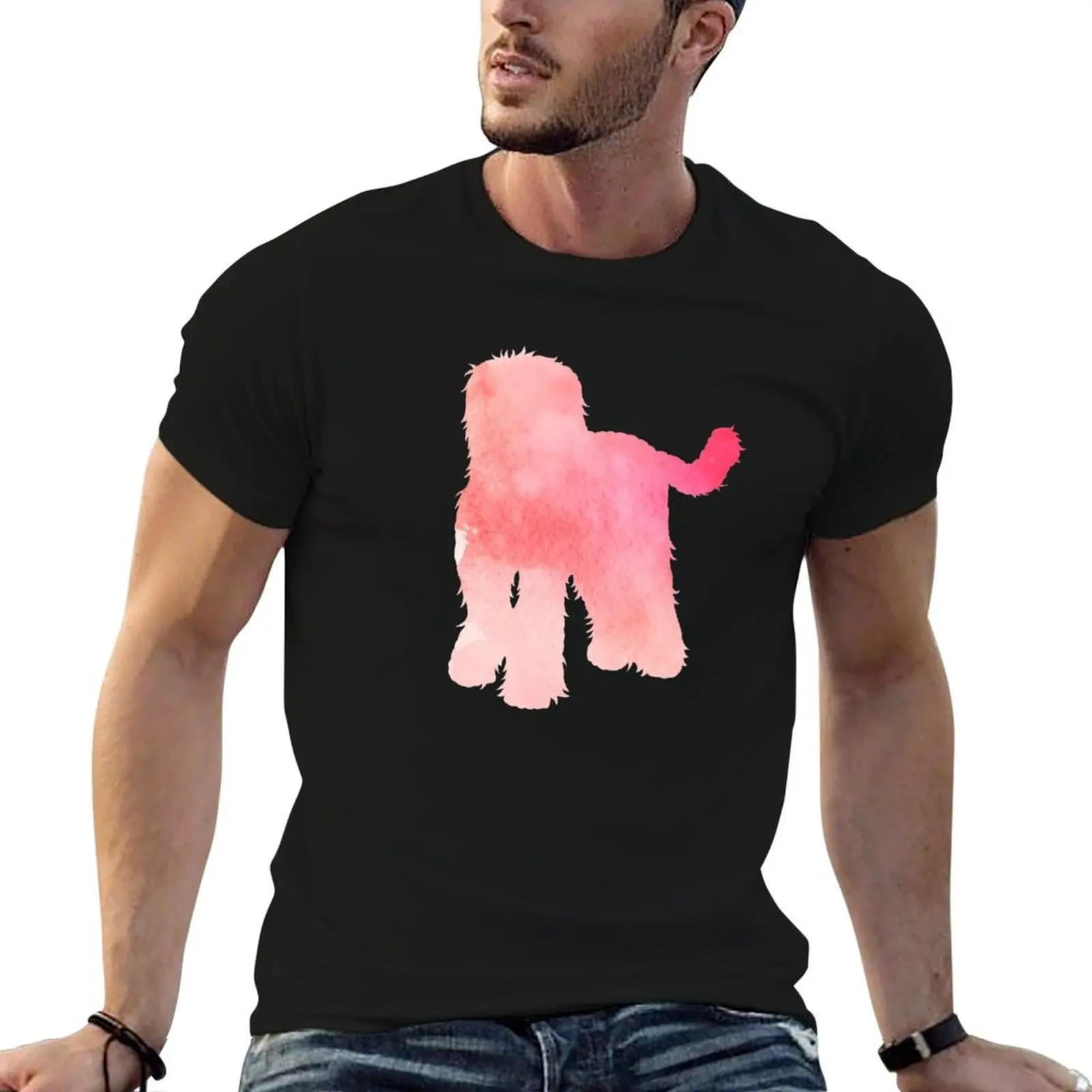 Camiseta rosa Goldendoodle Labradoodle Art Silhouette, camisetas de algodón para hombre, camiseta 100% de algodón para hombre, camiseta de marca de lujo 100% algodón