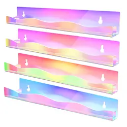 2/4/6pcs Nail Polish Rack Wall Mounted Shelf, 15 Inch Rainbow Iridescent Acrylic Organizer for doll Figures Wall Storage Rack