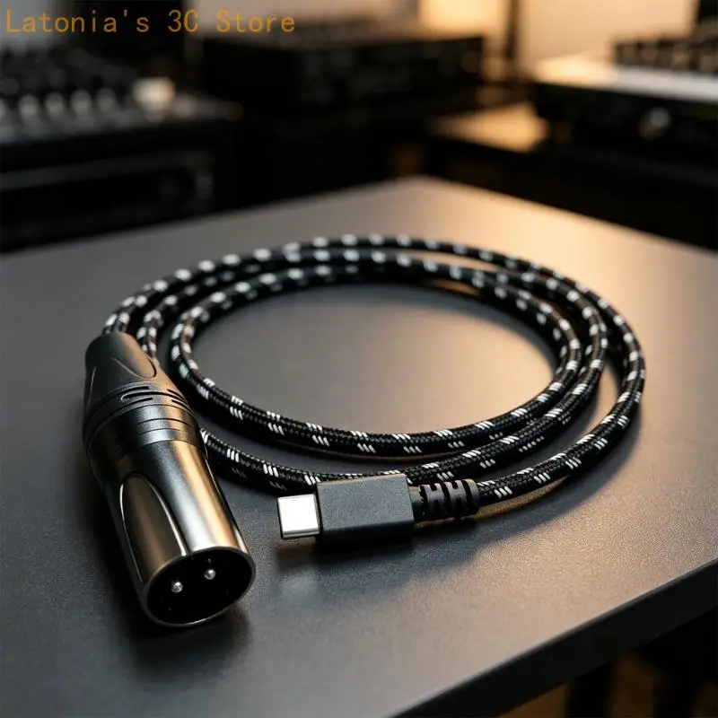 Right-Angle XLR Male to USB C Cable with Textile Outer Cover Headphone Cable X3UB