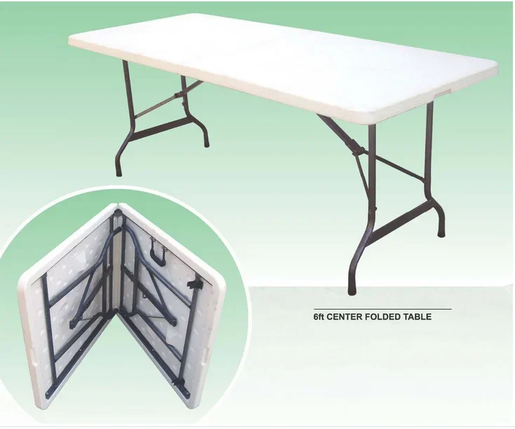 6 foot double folding table, plastic portable folding half dining table (white, hdpe, blow mold)