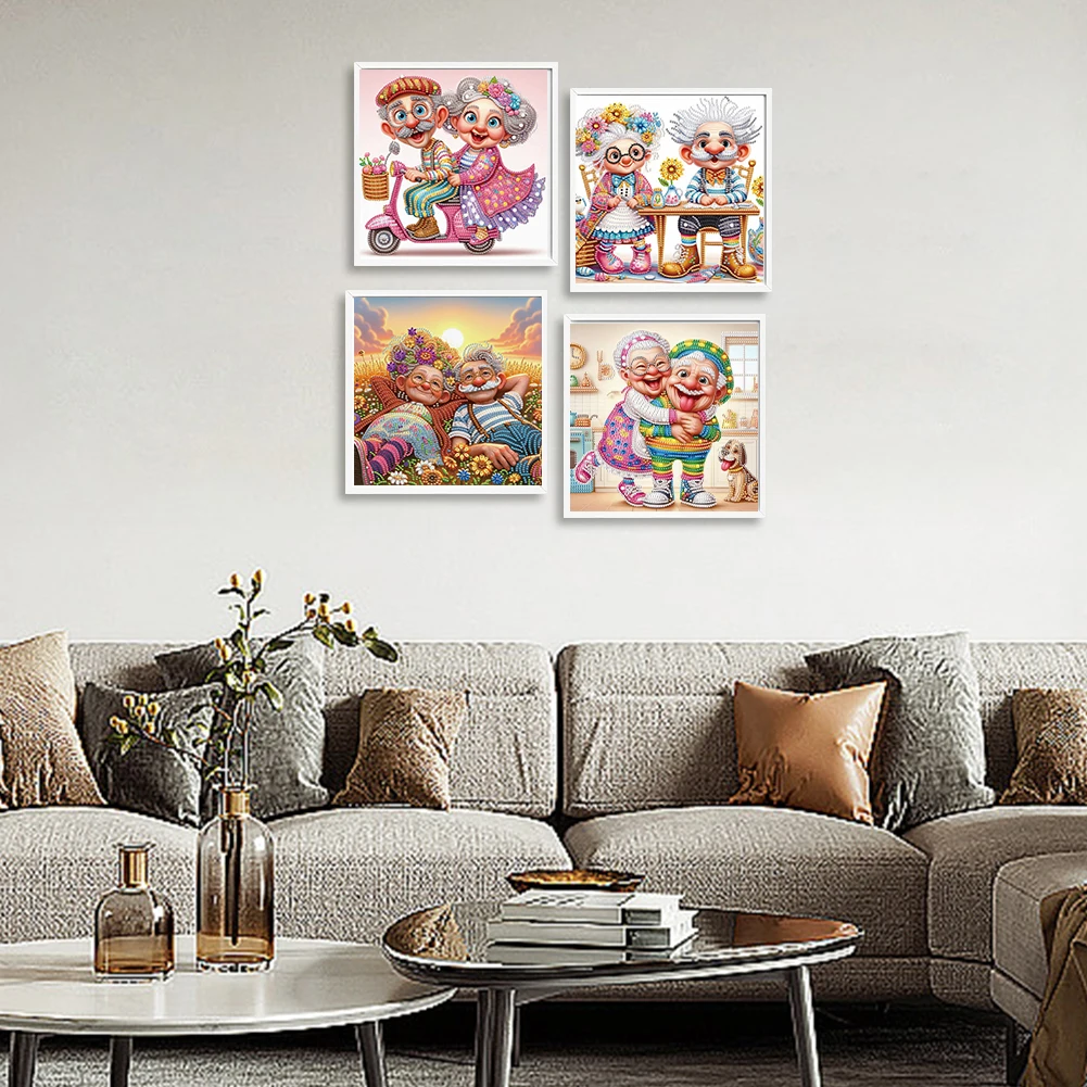 

4pcs 5D DIY Partial Special Shaped Drill Diamond Painting Old Couple Kit 30x30cm