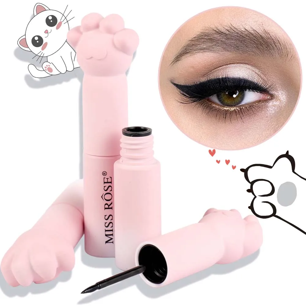 Lápiz Delineador de ojos líquido negro con pata de gato rosa, secado rápido, maquillaje duradero a prueba de manchas, lápiz delineador de ojos Premium, cosméticos para ojos