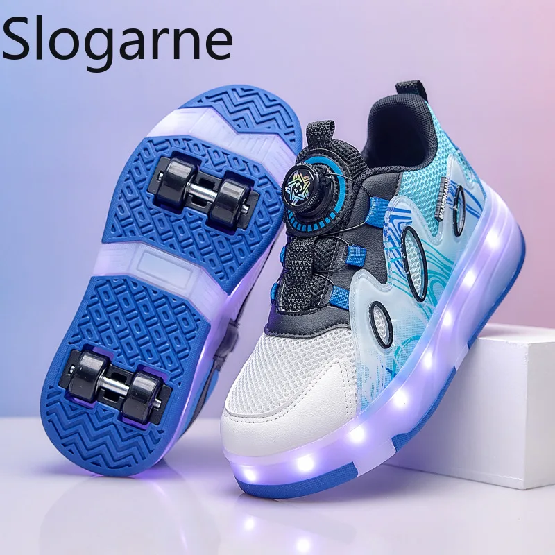 2026 New Mesh Roller Skate Shoes Girls Summer Runaway Shoes Boys Sneakers with Wheels LED Light Students Cute Roller Sneakers