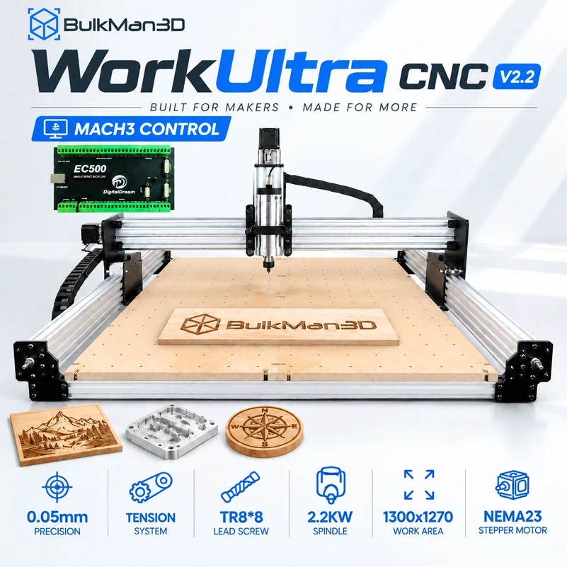 BulkMan3D WorkUltra V2.2 CNC Router Machine 4-Axis Mach3 Control Tension System Precise Engraver for Wood Metal Acrylic Cutting