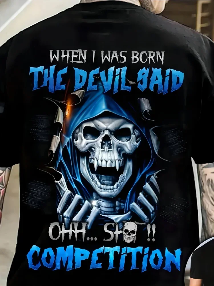 2026 New Street Style Devil Skull Print Men T-shirt Summer Casual Short Sleeve Tops Trend Hip-hop Man Clothes