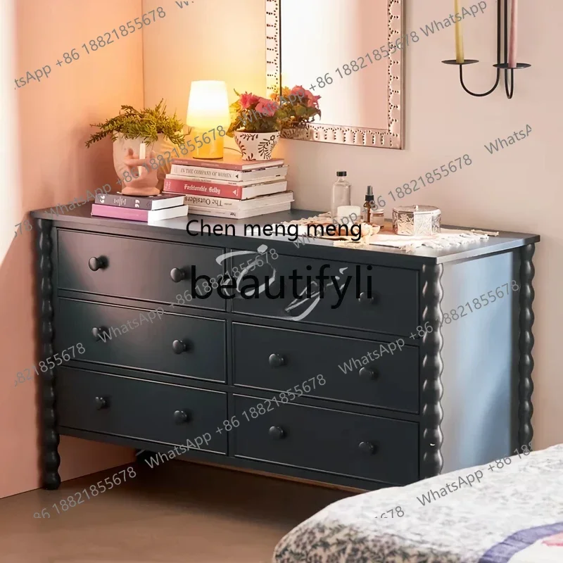 

N178 GFrench solid wood six-chest cabinet, retro storage cabinet, wabi sandy wind log carving porch, drawer storage cabinet