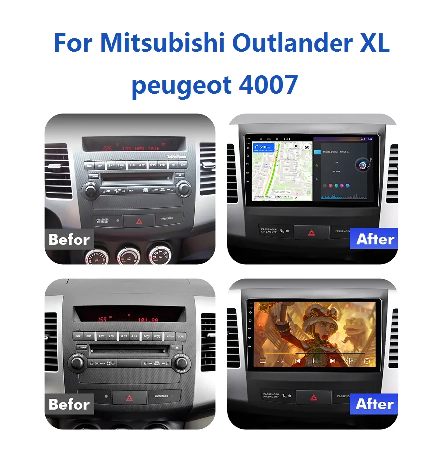 Android 10 radio for Mitsubishi Outlander XL 2005-2014 peugeot 4007 Head Unit 4+64GB carplay 4k video WIFI 6 with cooling fans