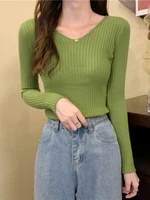 2026 Korean Autumn Winter V Neck Sweater Fashion Casual Long Sleeve Knitted Sweaters Solid Color Slim Pullovers Women Clothes - Image 6