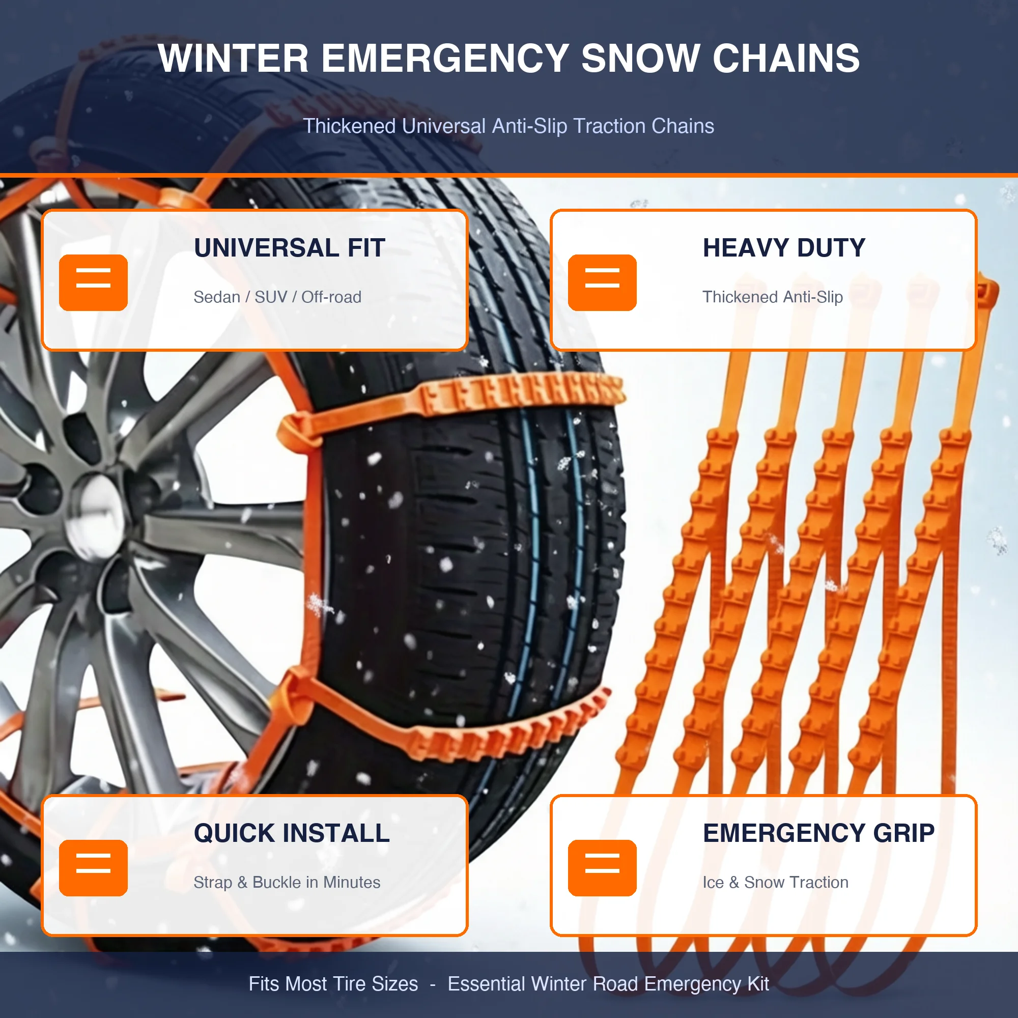 Winter Emergency Snow Chains for Car SUV Truck Thickened Universal Anti-Slip Tire Chains Adjustable Cable Tie Snow Tire Grips fo