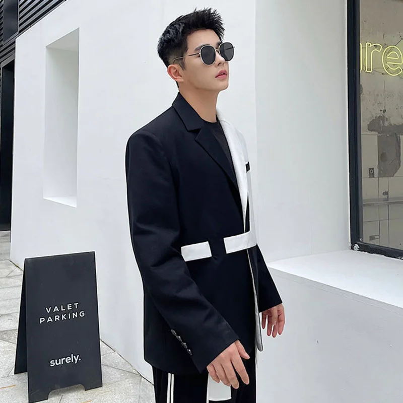 Luxury Light Design Men\'s Suit Jacket 2022 Spring Korean Personalized Color Block Patchwork Oversized Blazer Blet 2Y2230