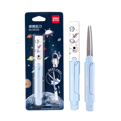 6Pcs/Lot Deli 68351 School Cartoon Starry Sky Pattern Portable Hand Craft Scissors Paper Kids & Student Stationery Supplies