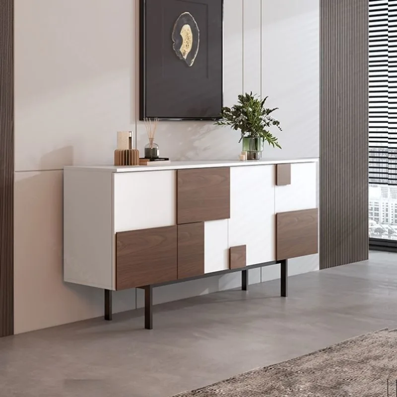 サイドキャビネット食事準備ロッカーデザイナーハイセンスブラックウォールナット無垢材リビングルーム玄関キャビネット