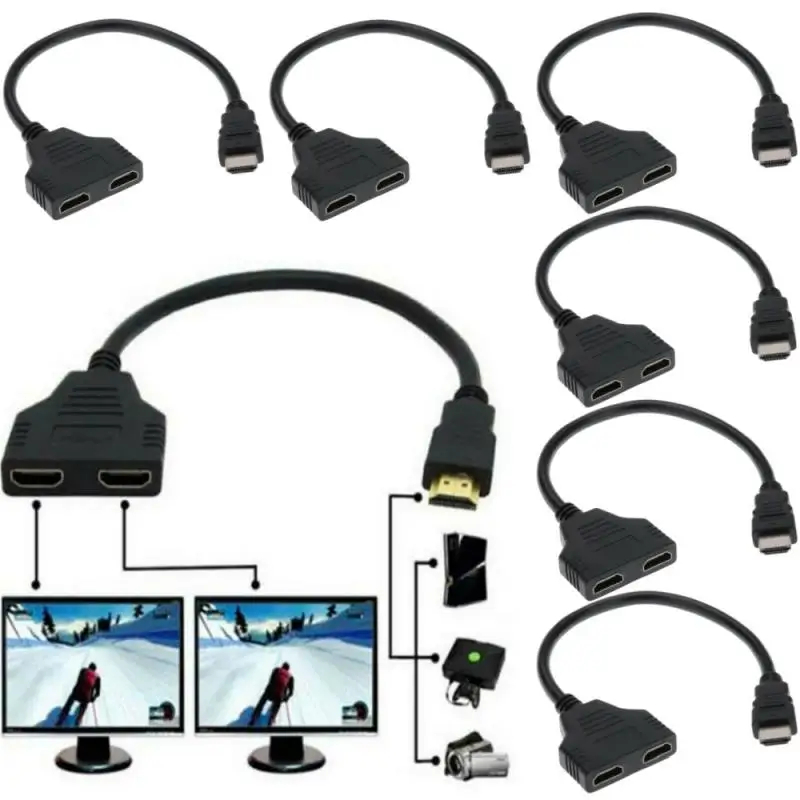 1~20PCS HDMI-compatible Splitter 1Input Male to 2 Output Female Port Cable Adapter Converter 1080P For games multimedia devices