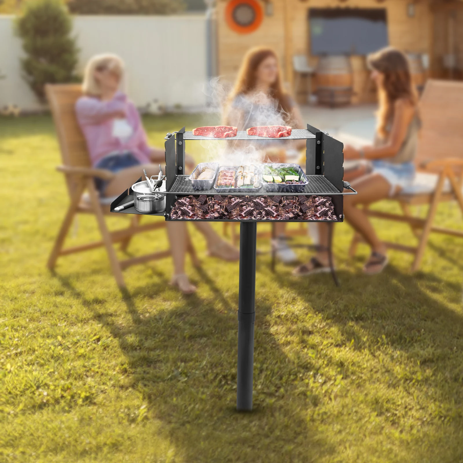 

Modern Large Park Style Grill Single Post Outdoor Grill Barbeque Grill for Camping & Backyard