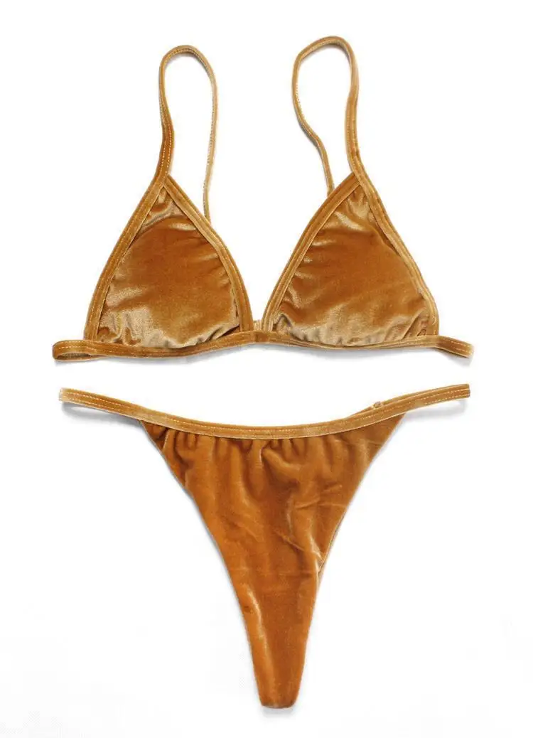 Sexy Two-piece Bikini Set For Women Satin Adjustable Thin Straps Deep V-Neck Swimsuit Mini Thong Summer Beach Party Swimwear