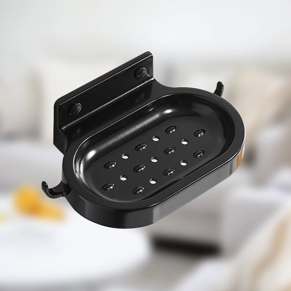 حامل صابون ذاتي اللصق من الألومنيوم الأسود العتيق للحمام والمطبخ وسلة صابون مثبتة على الحائط مع خطافات وصينية قابلة للتصريف #6