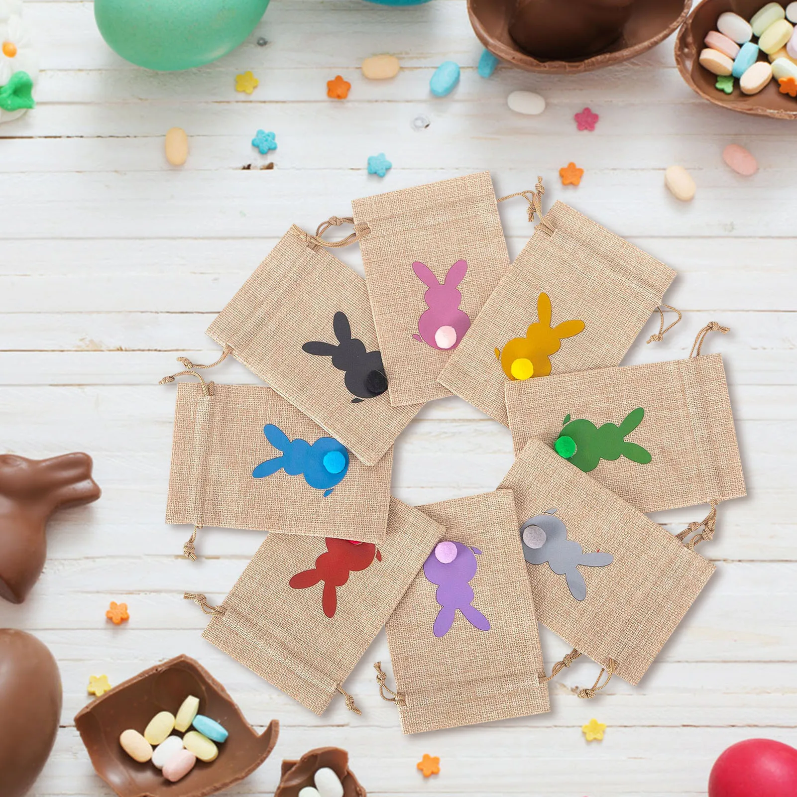 

6/8pcs Easter Pocket Cute Colorful Rabbit Linen Gift Bag For Candy Cookie Biscuit Snack Reusable Festival Party Gift Bags 2025