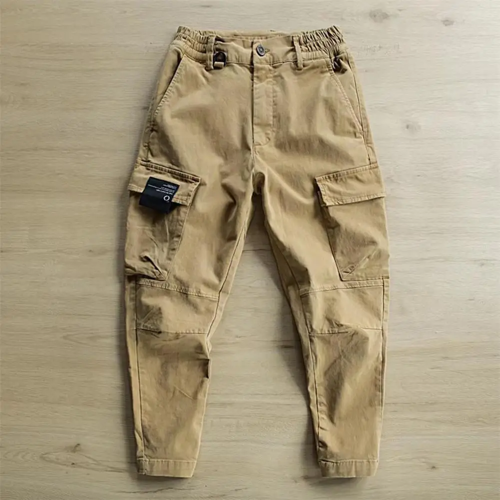 Casual Man Pants  Slim Fit Skin-Touch Cargo Pants  Solid Color Mid-Waist Male Sweatpants