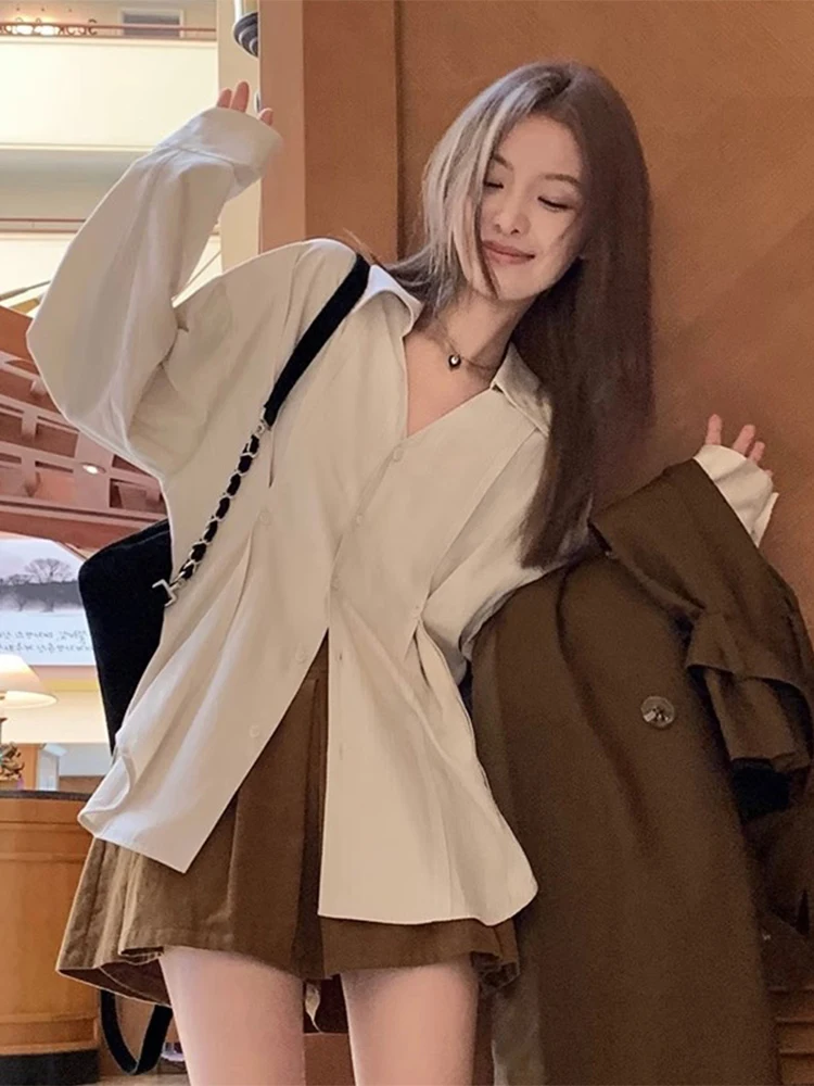 

Women's Slim Fit Shirt Korean Style Commute Long Sleeve Button up Pure Color Inner Wear Base Layer Top Sunscreen Outerwear