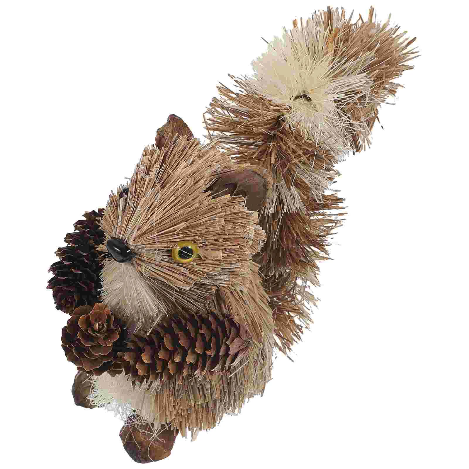 Christmas Squirrel Ornaments Straw Decorations Creatures Decore Halloween Animals Figurine Accessories Baby