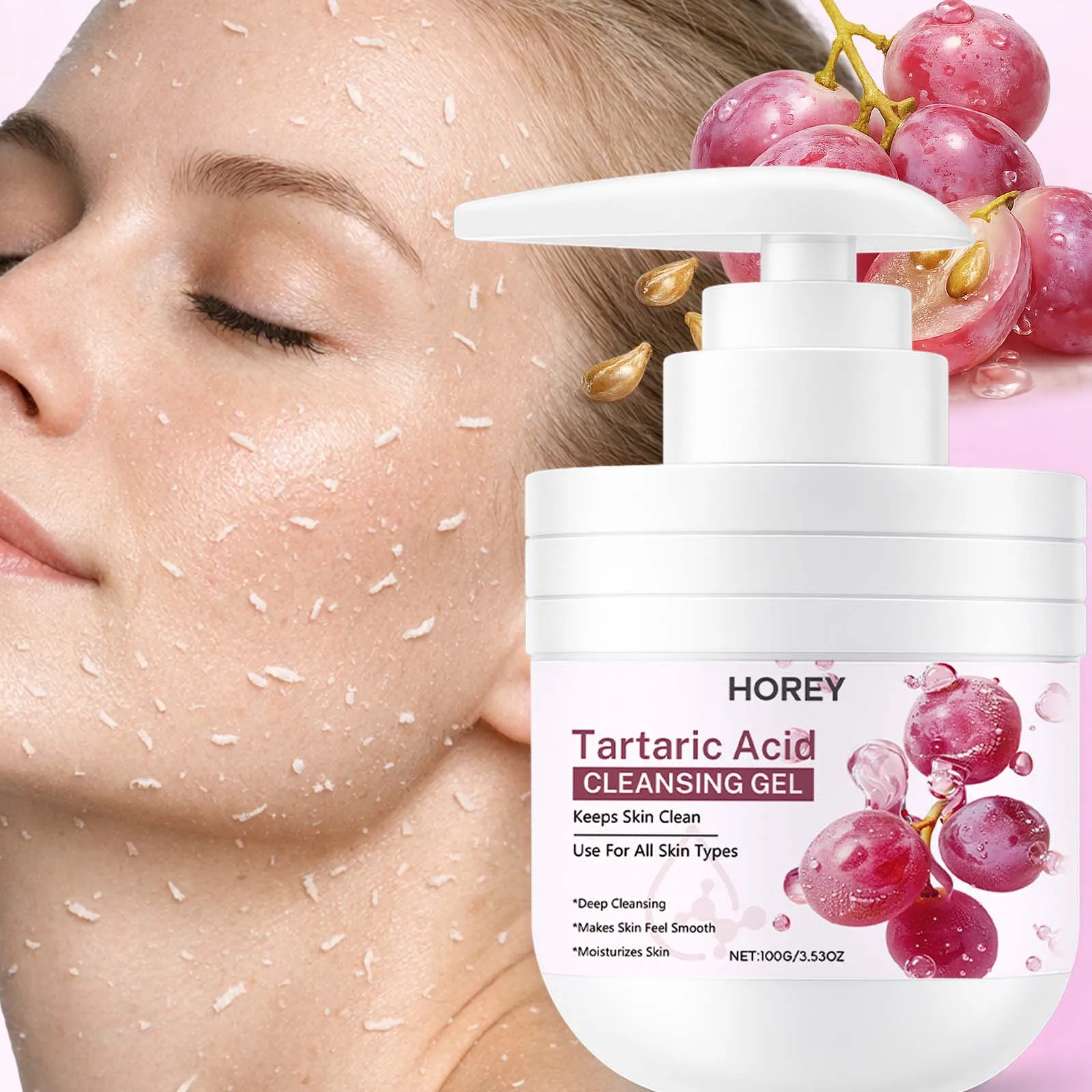 Tartaric Acid Cleansing Gel Deep Cleansing Face Wash Pore Purifying Fruit Acid & Grape Seed Extract Smooth Skin Cleanser