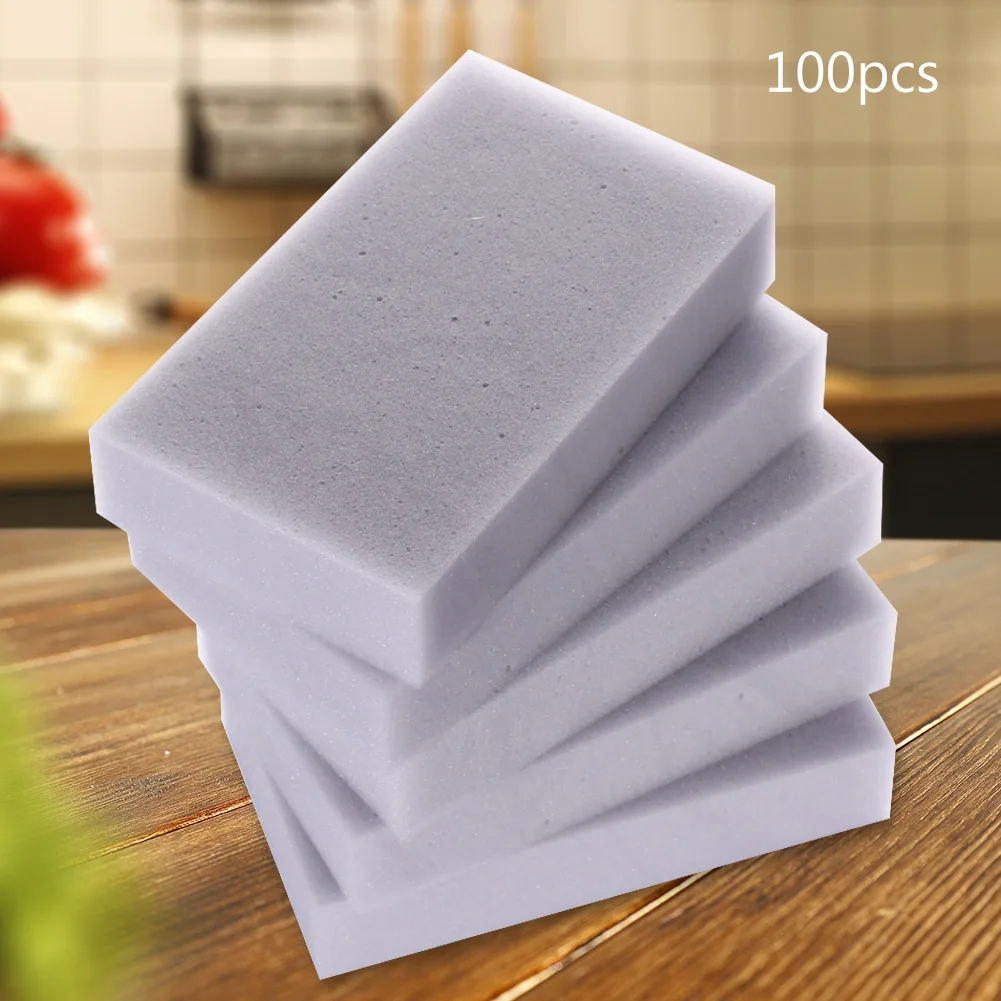 100pcs Cleaner Eraser Multi-functional Magical Sponge Eraser Reusable Washable Lightweight Portable Grey for Kitchen Bathroom